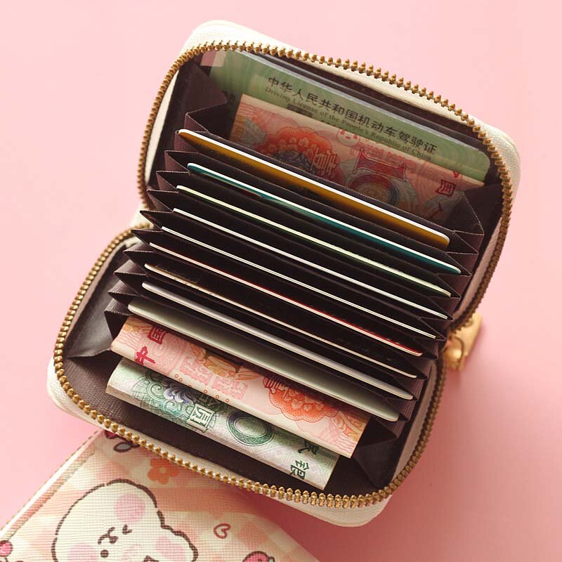 Cute Mickey Minnie borsa per carte d'organo portafoglio in pelle PU custodia per biglietti da visita per cartoni animati porta carte di credito Mini pochette con cerniera