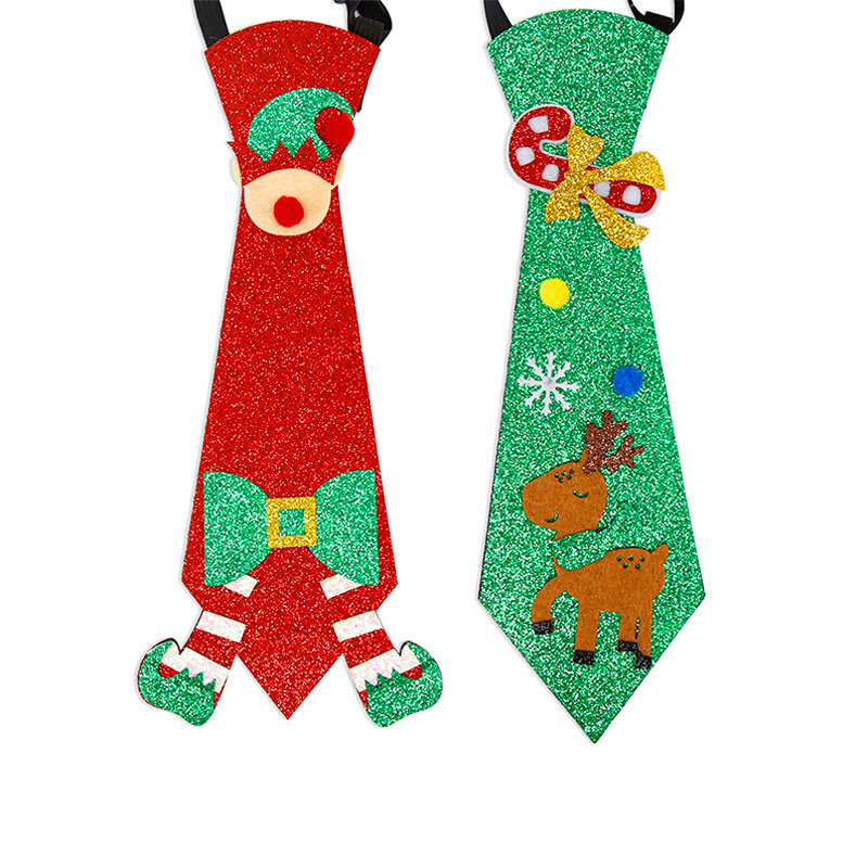 Corbata creativa de Navidad para niños, decoración de Feliz Navidad para el hogar, adornos de lentejuelas, vestido de rendimiento para adultos, Feliz Año Nuevo