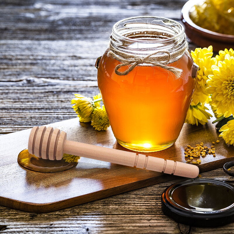1PC 8/10cm Honey Stir Bar Mixing Handle Jar Spoon Practical Wood Dipper Honey Long Stick Supplies Honey Kitchen Tools