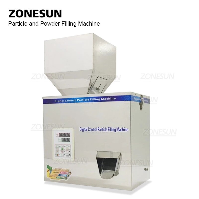ZONESUN 지능형 분말 식품 필러, 곡물 시리얼 향 주머니, 랙 계량 충전 기계 ZS-500C, 5-500G