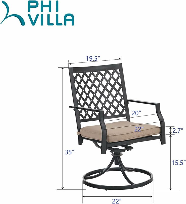 Outdoor metal cadeiras giratórias com almofada, pátio cadeira de jantar, mobiliário conjunto para jardim, quintal bistro, pequena grade, preto