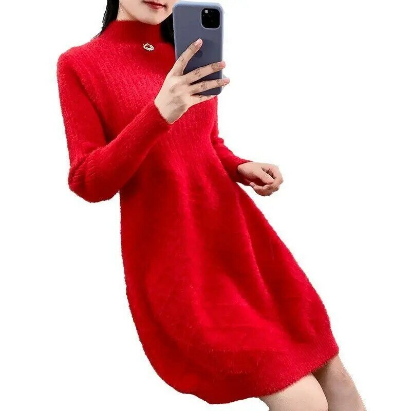 Fashion Half High Collar Solid Color Loose Korean Sweater Women's Clothing Autumn New Casual Pullovers All-match Warm Tops A132