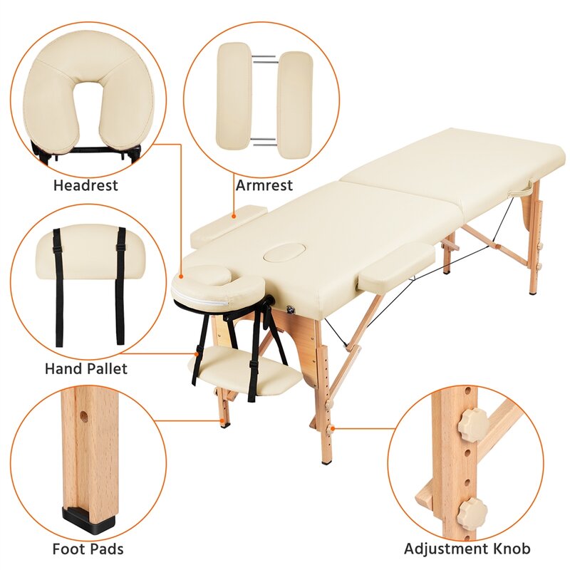 Mesa de masaje portátil de 2 secciones, 84 ", con reposacabezas, reposabrazos y paleta de mano, para tratamientos de Spa y tatuajes