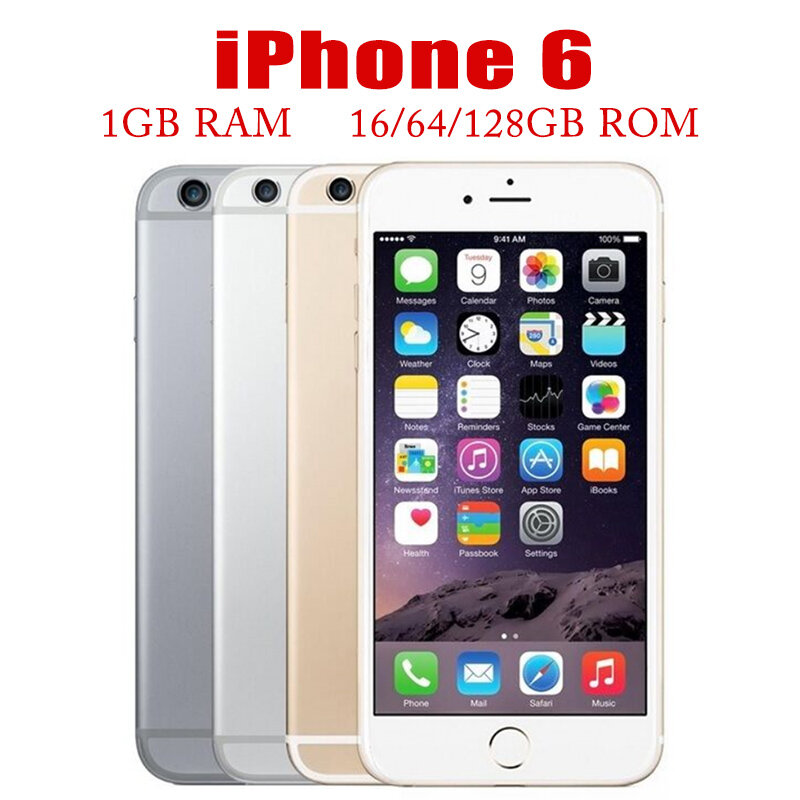 Apple-スマートフォンiPhone6,iOS,A8, 4.7インチ,1GB RAM, 16 GB/64 GB/128GB ROM,デュアルコア,指紋認識,オリジナル,4g,LTE