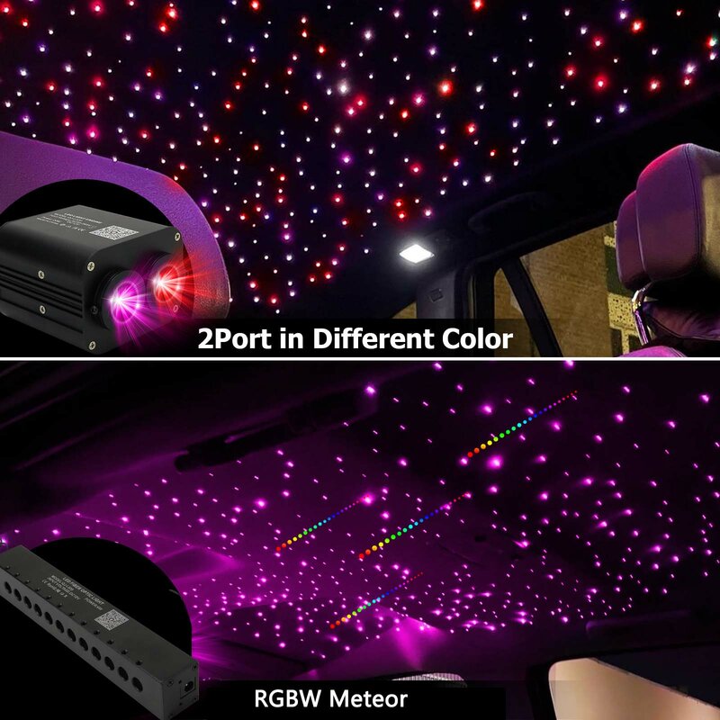 Kit de luz de techo de estrella de fibra óptica para techo de coche, luz de estrella centelleante con música de meteorito RGB, Control por aplicación, 20W
