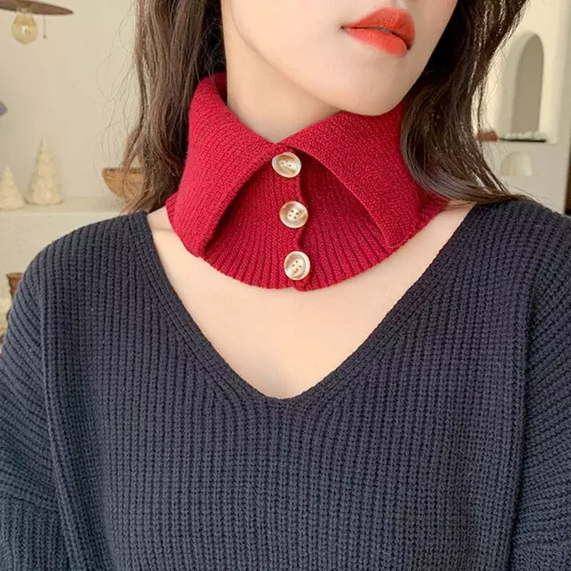Autumn Winter High Elastic Button Thick Neck Sleeve Fake Collar Knitted Wool Retro Fashion Wild Windproof Warm Scarf