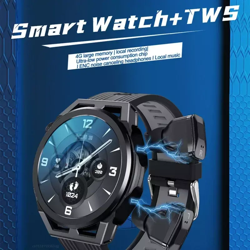 Smart Watch N18 1.53 Inch Bluetooth Bellen Oortelefoon Tws 2-In-1 Dual Headset 4G Groot Geheugen Lokale Muziek Hoofdtelefoon Smartwatch
