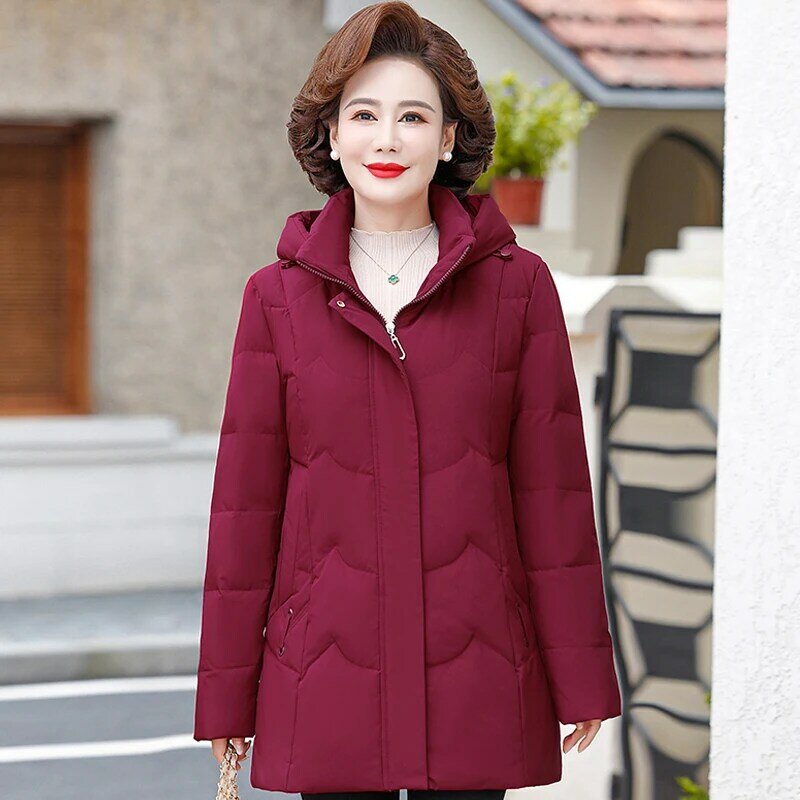 Winter Feather Coats for Women 2023 New Thick Warm 90% White Duck Down Jackets Hooded Casual Middle Age Woman Parkas