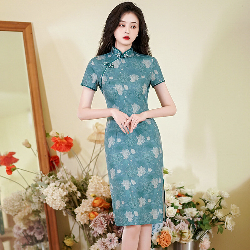 Qipao tradicional y Sexy para mujer, Cheongsam con estampado moderno, vestidos chinos elegantes y mejorados para verano