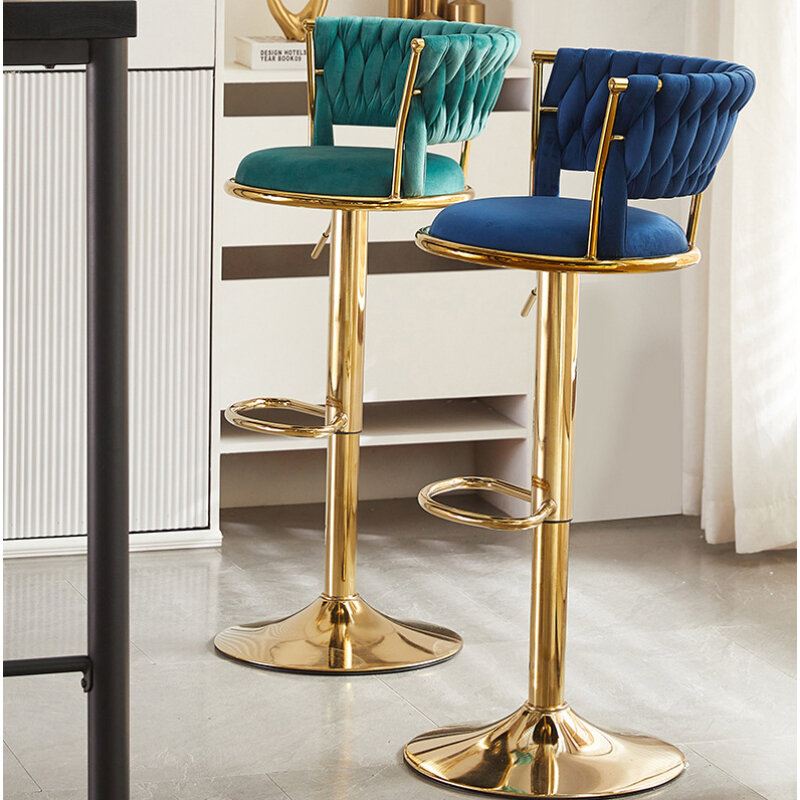 Nordic Rotating Lifting Bar Chair High Foot Stool with Velvet Backrest Modern Furniture High Elastic Sponge Bar Stool