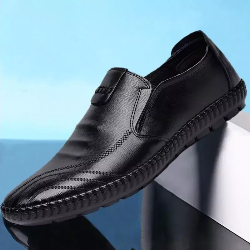 Mocassins casuais leves masculinos, Calçado de caminhada confortável, Mocassins respiráveis, Deslizamento em sapatos de couro masculinos