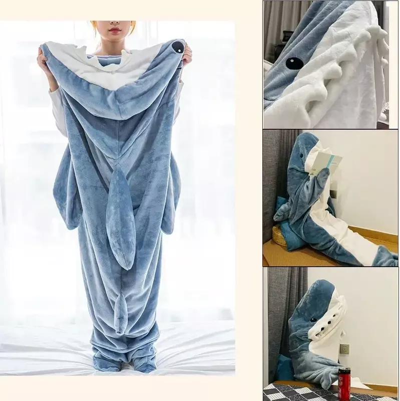 Pyjama Requin à Capuche pour Adulte, Vêtement de Maison Confortable, Doux, Sac de Couchage, Cadeau de ix, Nouvelle Collection