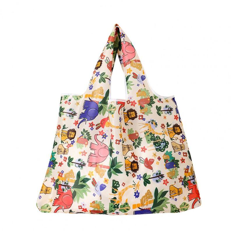 かわいい花の漫画プリントトートバッグ、環境にやさしい大容量ハンドバッグ、収納ポーチ、折りたたみ式ビーチバッグ、正方形