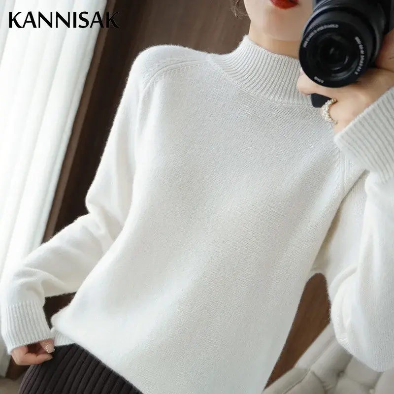 2023 осенне-зимний толстый теплый свитер женский кашемировый свитер с высоким воротником корейский однотонный зеленый Повседневный базовый пуловер Трикотаж