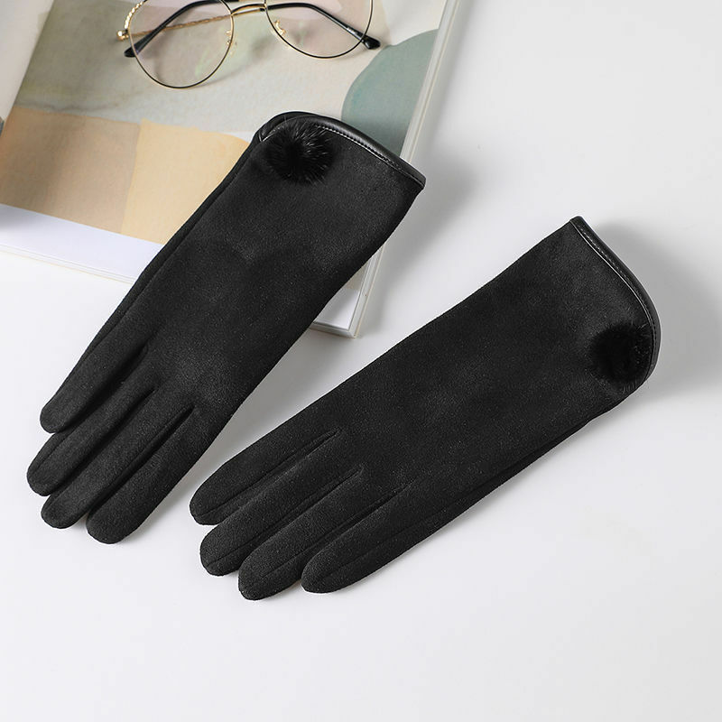 Новые Модные Изящные женские перчатки KayCrown, женские зимние винтажные замшевые перчатки с помпоном для сенсорных экранов, теплые ветрозащитные перчатки для вождения