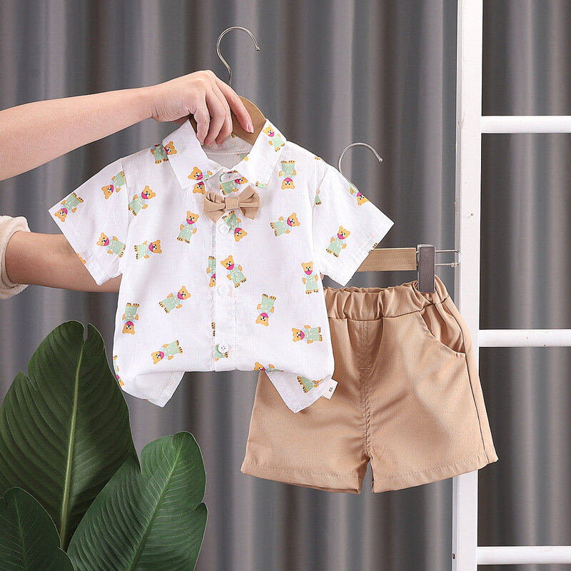 Vêtements d'été pour bébés, ensemble 2 pièces, chemise et short, style décontracté, pour enfants en bas âge