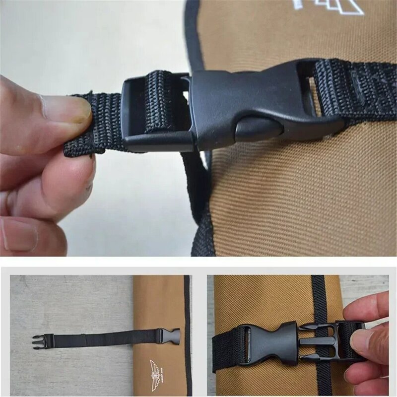 Tas kantong portabel gulungan kain Oxford, tas penyimpanan alat saku berkemah dengan 8 saku alat kunci pas lipat palu kunci pas