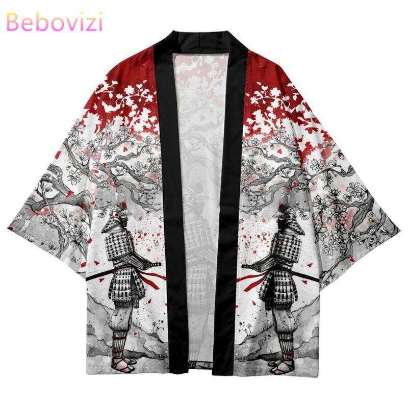 Kimono samurai japonês com estampa de sakura para homens e mulheres, cardigã casual tradicional, yukata cosplay, haori, roupas asiáticas
