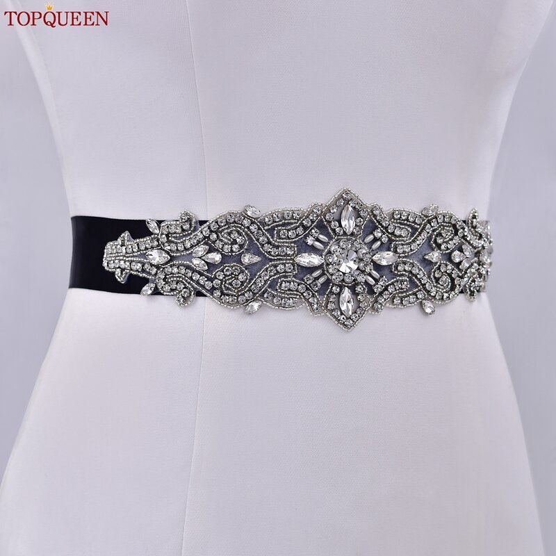 TOPQUEEN – ceinture de luxe S26 pour robes de mariée en strass pour femmes, Applique en cristal, décoration scintillante pour mariée, ceinture de mariée