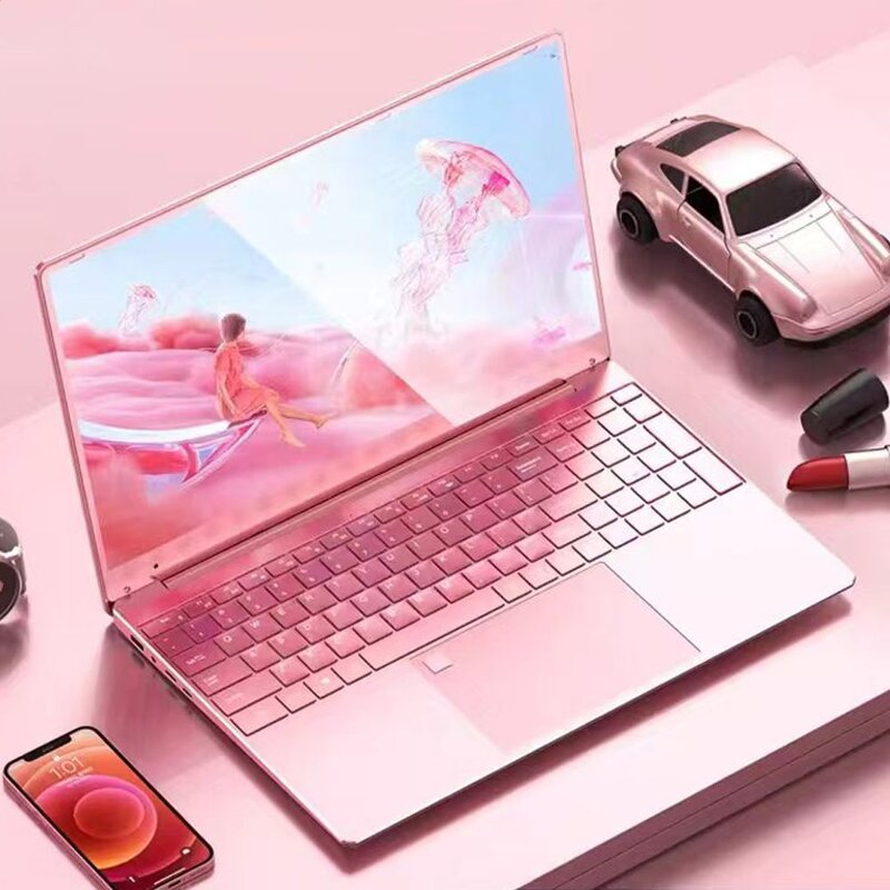 Pink Laptop Windows 10 Office Education Gaming Notebook Pink 15.6“10th Gen Intel Celeron J4125 12G RAM 1T Dual WiFi Narrow Side