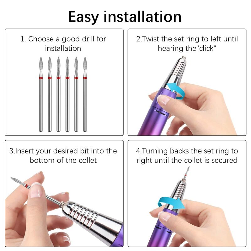 Flame Nail Drill Bits 3/32 "Cutícula Limpa E-arquivo Bit Fresadora para Manicure Pedicure Acrílico Nail Art Ferramentas