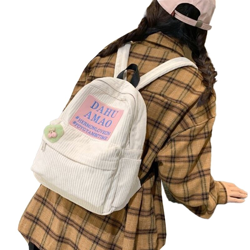 Bolso hombro para mochila pana adolescente con bolso escolar con patrón letras