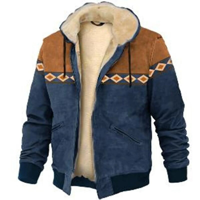 Cárdigan con capucha para hombre, chaqueta gruesa de Cachemira, resistente al frío, bloque de Color, otoño e invierno, 2023