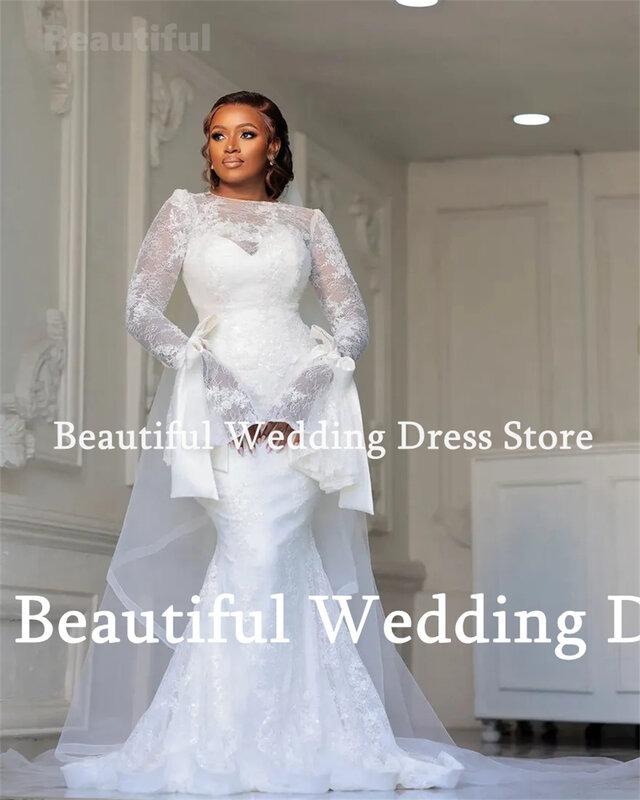 Nuovo abito da sposa arabo per le donne o-collo maniche lunghe Appliques di pizzo sirena lunghezza del pavimento Vestidos de novia 2024 abito da sposa
