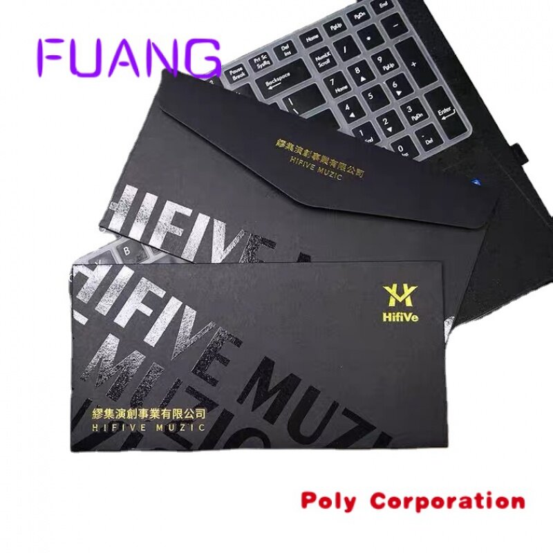 Z recyklingu spersonalizowane koperty z nadrukiem UV luksusowy prezent czarny papier opakowania na pieniądze