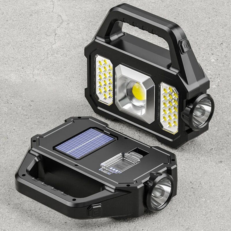 500LM Super Bright Solar LED Camping Flashlight with COB Work Lights USB Rechargeable Handheld 6 Gears Solar Powered Lanterns