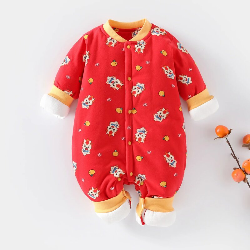 8 stylów chińskich noworocznych ubrań smoczych dzieci grube zimowe nowonarodzone dzieci chłopcy dziewczyny pełzające bawełniane ubrania kombinezon