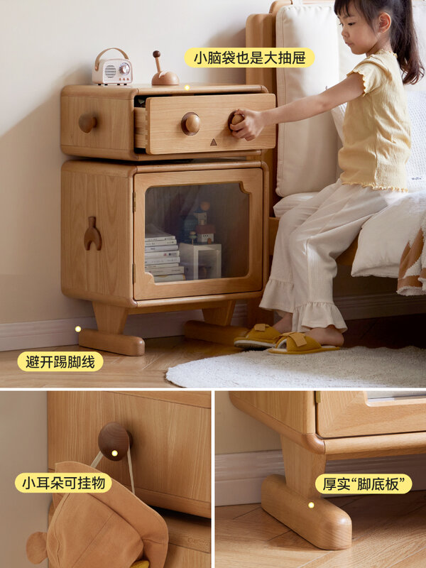 Children's Bedside Table Modern Creative Cartoon Storage Cabinet with Light European Beech Robot Bedside Cabinet