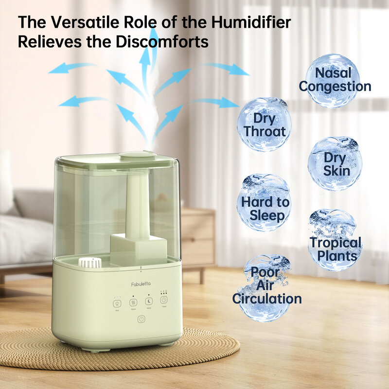 4.5L Ultrasonic Humidifiers For Bedroom,Fabuletta Cool&Warm Mist Humidifier With 3 Adjustable Mist Levels and 360° Nozzle Output