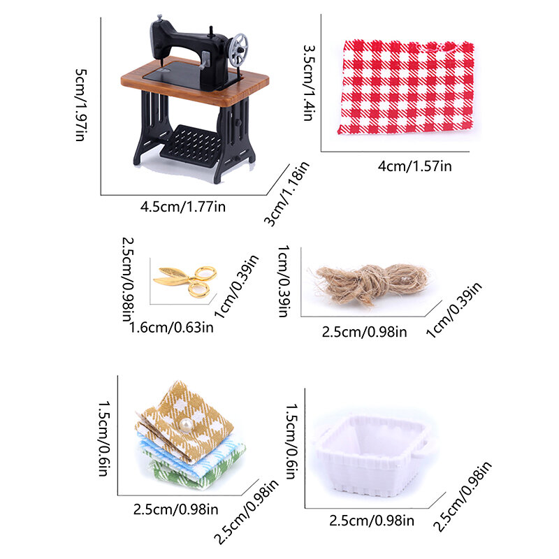 1set 1:12 Dollhouse Miniatuur naaimachine schaar doek opbergkast meubels naaimaten decor speelgoed poppen huis accessoires
