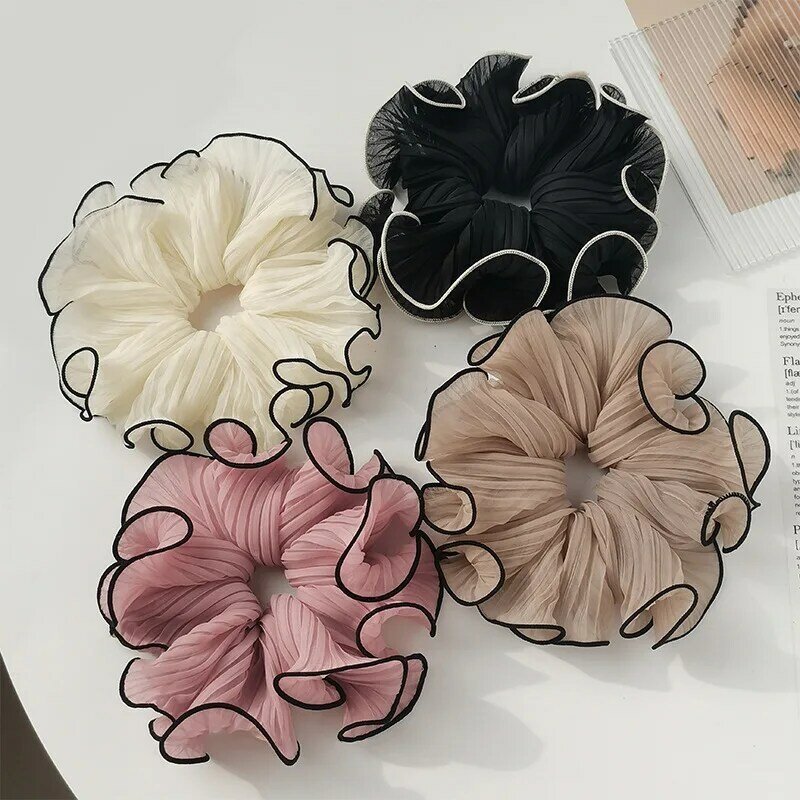 Coreano Rugas Chiffon Scrunchies para Mulheres e Meninas, Doce Exagerado Ponytail Holder, Hair Band, Acessórios para Cabelo