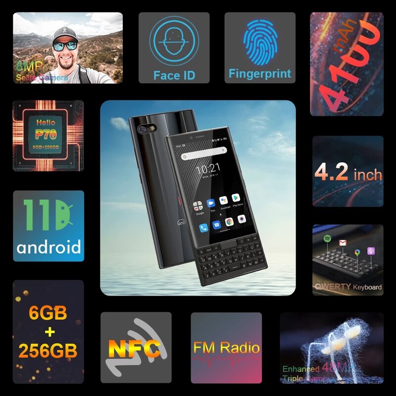Unihertz 타이탄 슬림 스마트폰 쿼티 키보드, NFC 터치 스크린, 안드로이드 휴대폰, 6GB, 256GB, 8MP, 48MP, 4100mAh