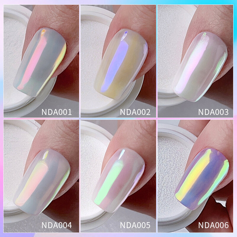NICOLE DIARY Aurora Nail Powder White Chrome Pigment Pearl Rubbing Dust Mirror Effect Nail Art Glitter Manicure Nail Accessories