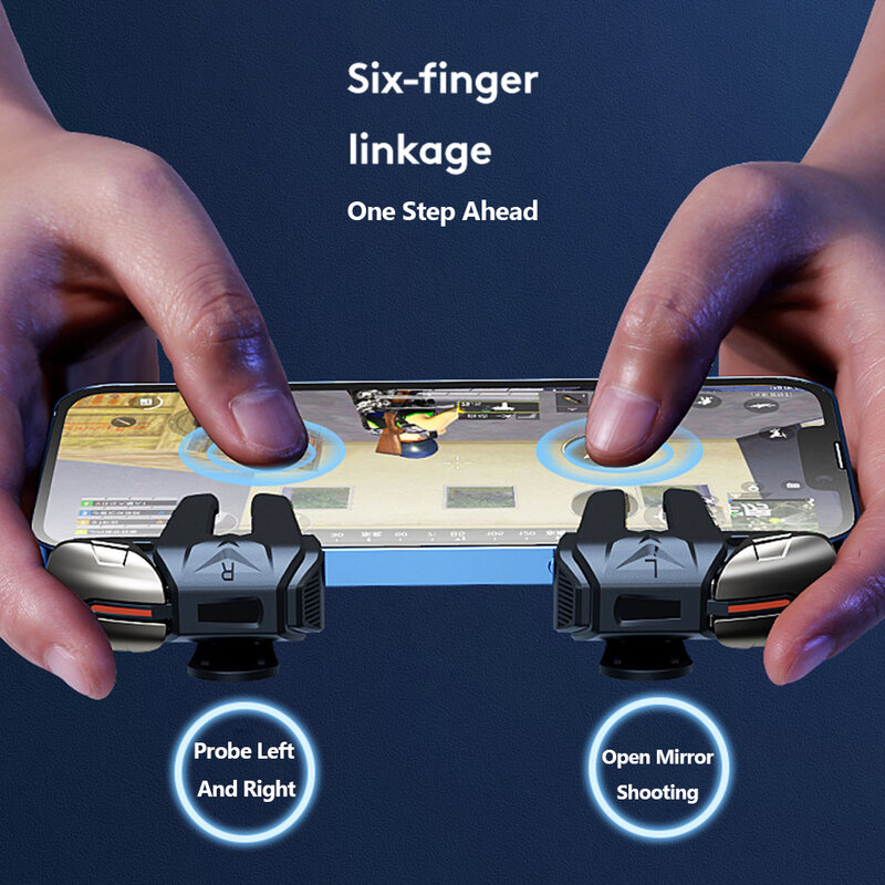 G21 Gamepad de gatillo de juego para teléfono móvil, Joystick de 6 dedos, tiro de puntería L1 R1, botón de juego, yemas de los dedos para PUBG, controlador de juego