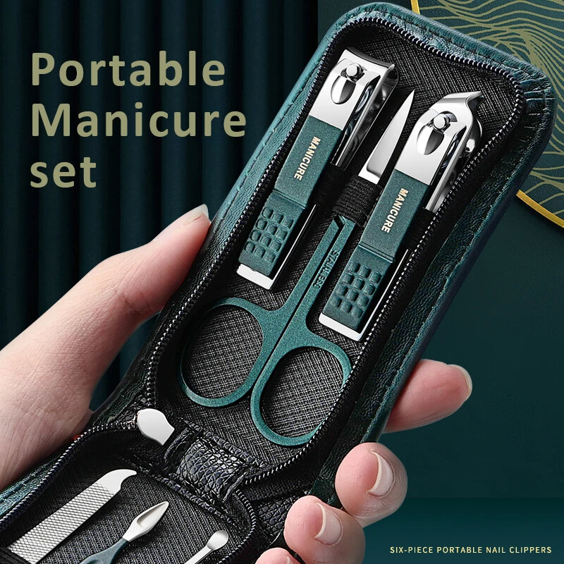 Germania 6 pezzi Set di Manicure di lusso portatile kit di Pedicure Set di tagliaunghie nero brillante strumenti per la cura personale forbici per sopracciglia