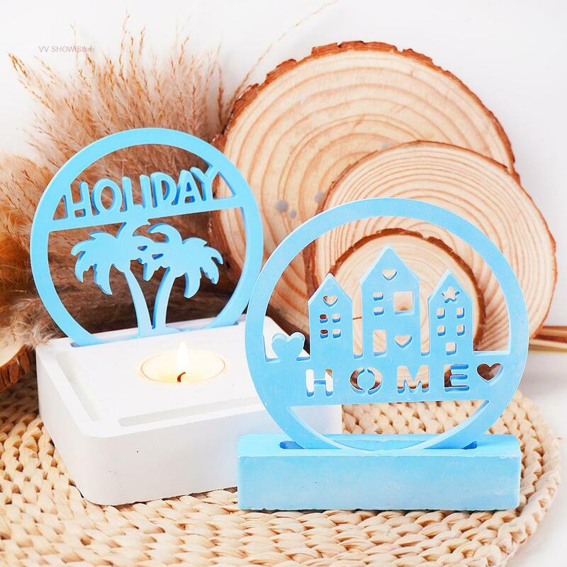 Holiday-3D Círculo Coconut Tree Silicone Molde, Carta Castiçal, Ornamento Molde, Casa Criativa, Alfabeto, Casa Decor, Chá Suporte De Cera