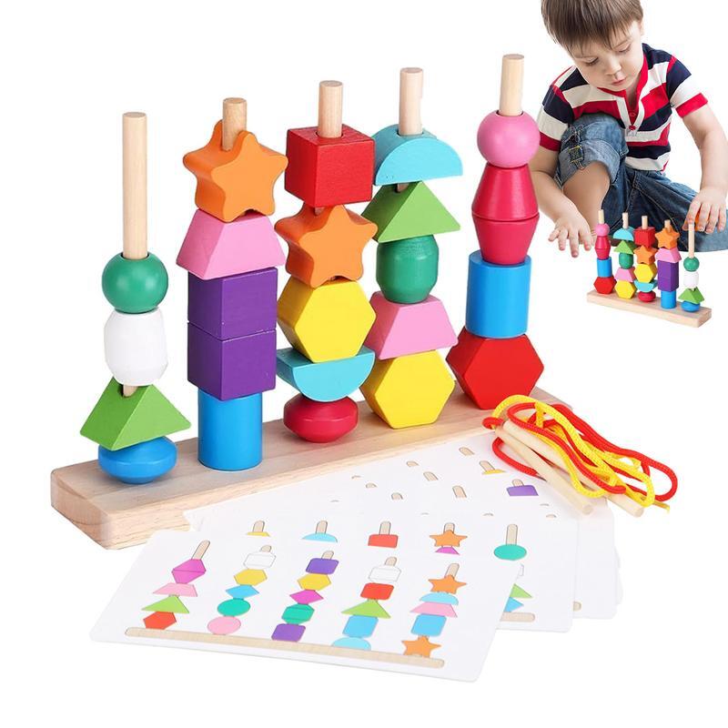 Toddler Beads And String Fun Threading Toys Montessori Educational Beads Sequencing Toy Set Shape Sorter Stacking Block STEM