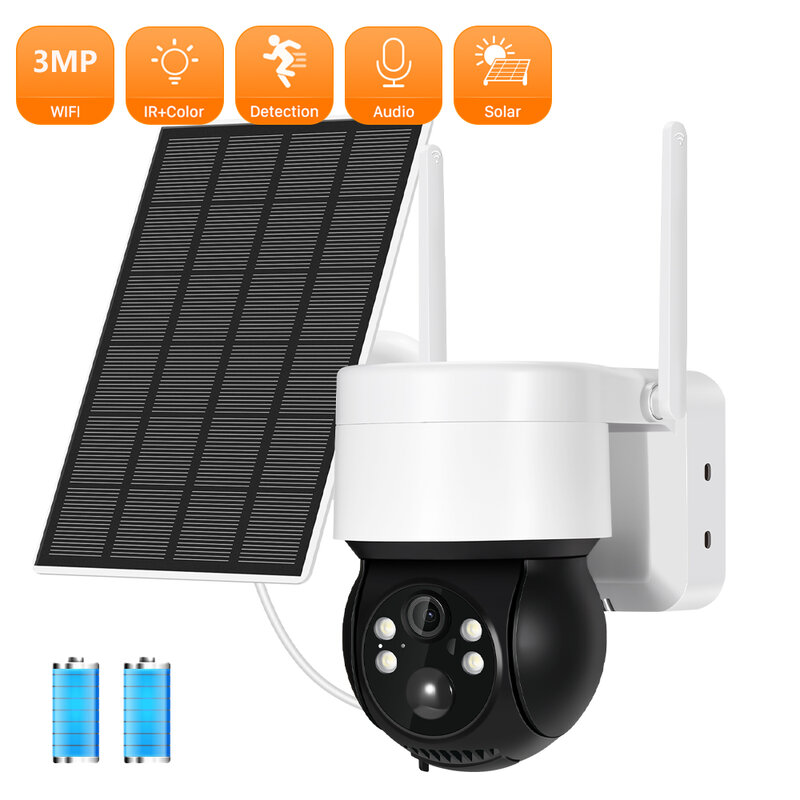 New 3MP Solar Outdoor WIFI Camera Smart Home Recharge battery PIR Motion Detection Security Camera Video Surveillance Monitor