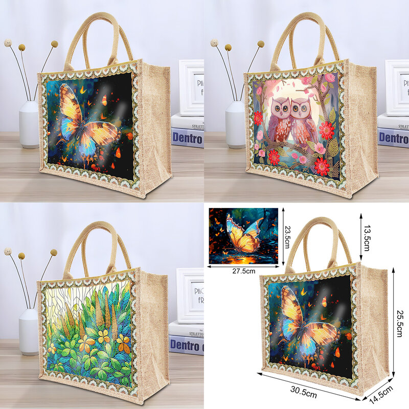 Diamond Art Environmental Protection Bag DIY Mosaic Embroidery Cross Embroidery Cute Handheld Shopping Bag Gift for Friends
