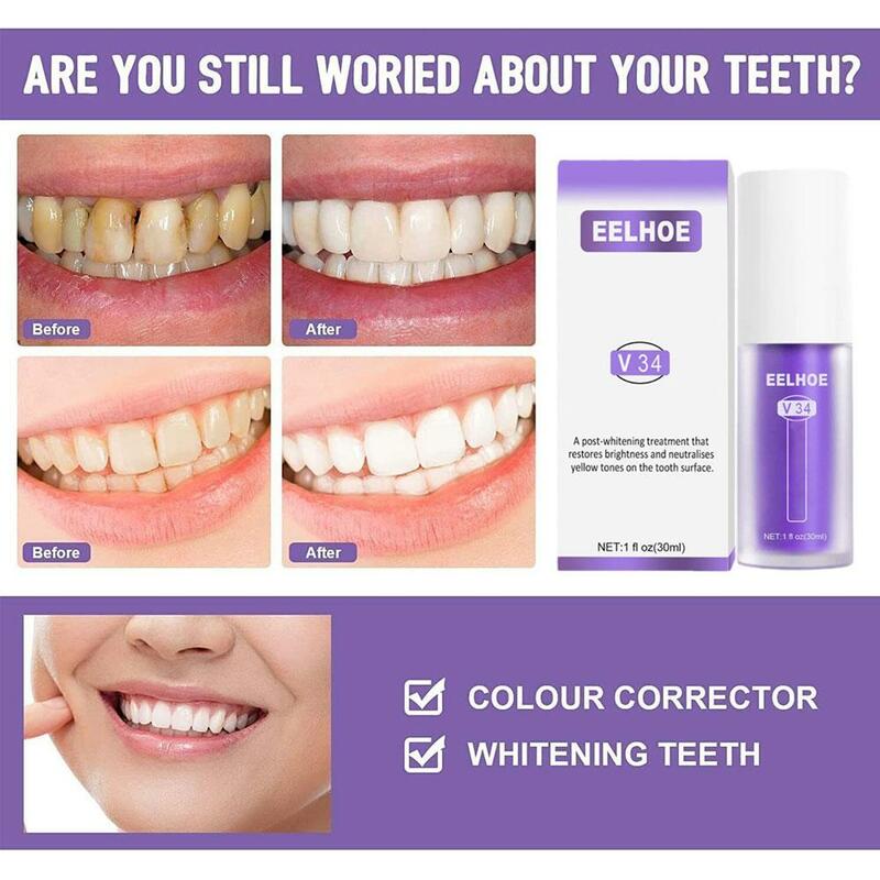 Pasta gigi pemutih gigi 30ml, pasta gigi pembersih gigi mengurangi kuning, perawatan Enamel pemutih gigi
