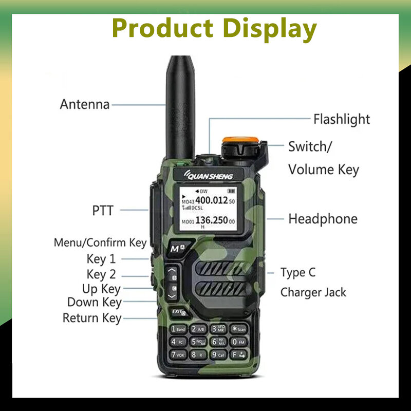 Quansheng-UV-K5 Walkie Talkie, 5 W, rádio 50-600MHz, UHF, VHF NOAA, Scrambler, DTMF, cópia de freqüência sem fio, UV-K58, UV-K6, rádio bidirecional