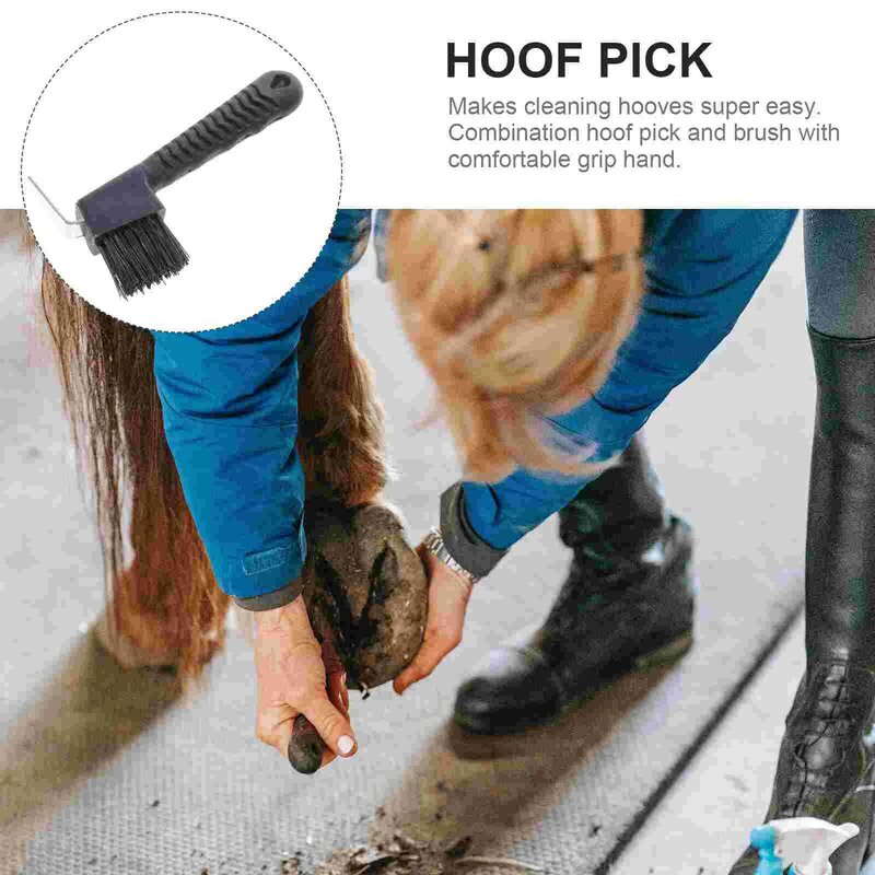 Pegangan antiselip karet Hoof Pick dengan sikat nilon Horse item perawatan kuku sikat perawatan profesional