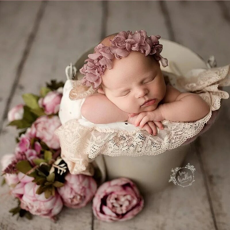 Neonatal Baby fotografia studyjna rekwizyty Headflower śliczne elastyczne kwiatowe opaski regulowane akcesoria do włosów