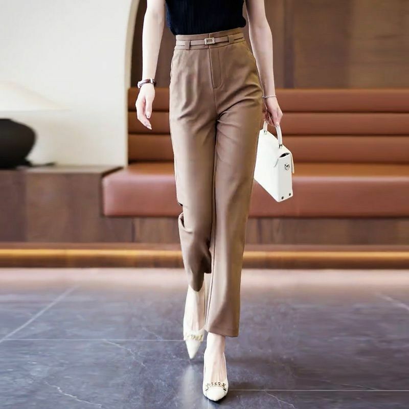 S10-Pantalones largos rectos para mujer, trajes elegantes coreanos de color liso, ropa de calle informal a la moda, primavera y otoño, 2023