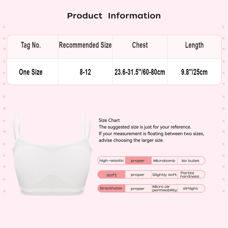 Hot Kids Girls Solid Color Sports Vest Double Spaghetti Straps Padded Bra Elastic Hem Ribbed Camisole Underwear for Fitness Yoga