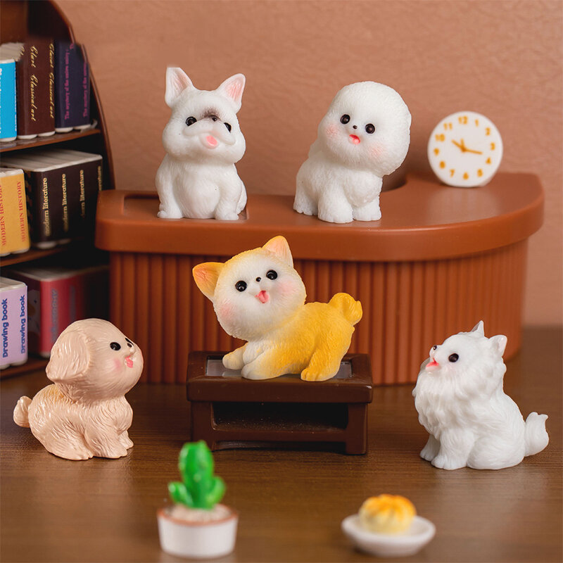 Figurines d'animaux miniatures en résine, mini chien mignon, chiot, ornement de maison pour jardin nickel é, micro paysage, décorations en pot Kawaii